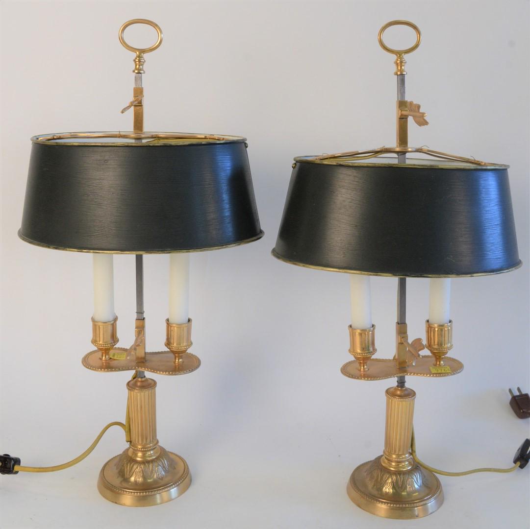 Pair of Small Gilt Bronze Bouillotte Style Table Lamps, (1 of 5)