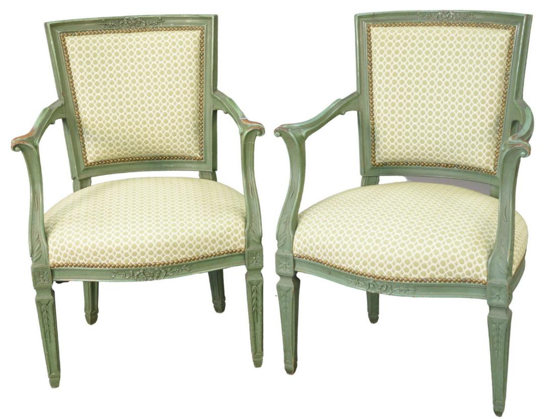 Set of Four Continental Style Armchairs, in green (1 of 4)