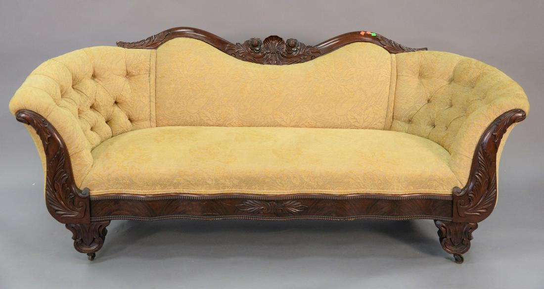 Empire Mahogany Carved Sofa, with custom upholstery, (1 of 3)