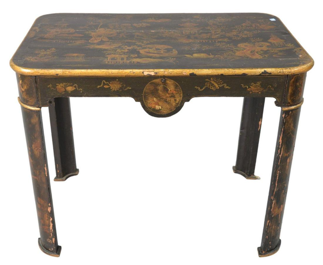 Chinoiserie Black Lacquered Table, 18th or 19th (1 of 4)