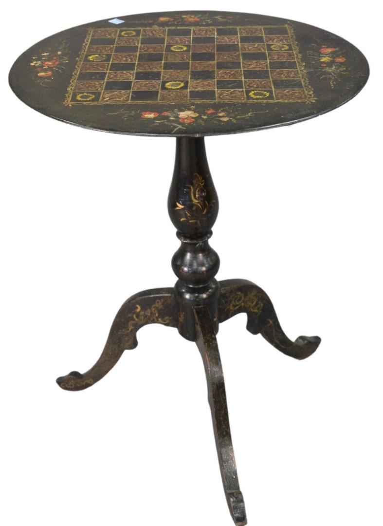 Black Lacquered Stand, having round, porcelain top, (1 of 4)