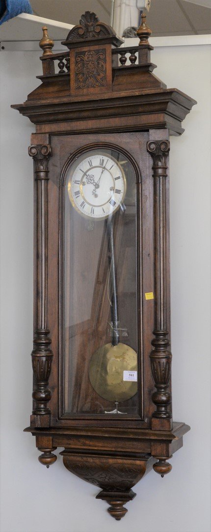Regulator Clock having walnut case, enameled dial and b (1 of 3)