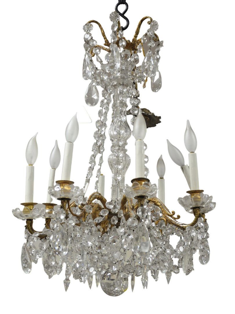 Eight Light Crystal and Brass Chandelier, height 28 inc (1 of 5)