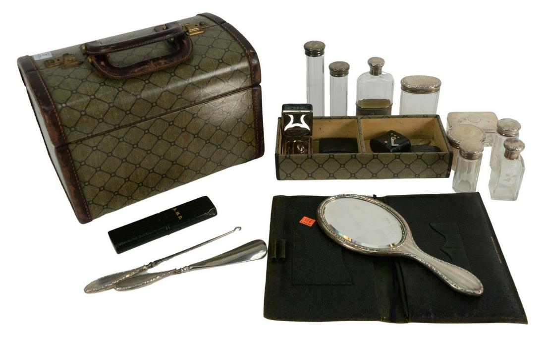 Travelling Vanity Set having sterling silver top bottle (1 of 6)