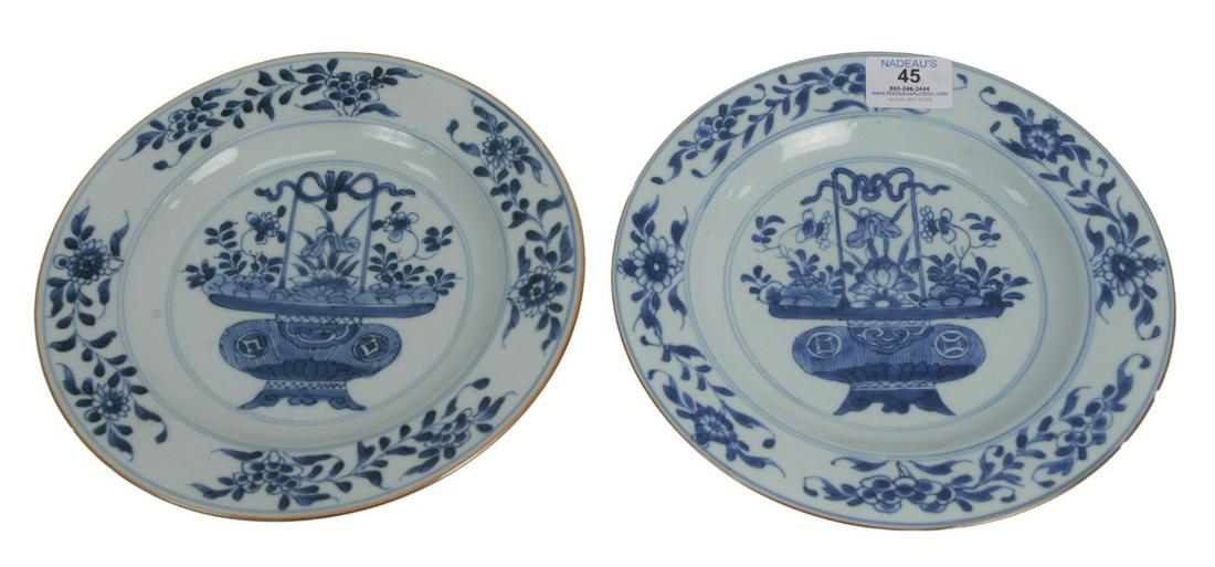 Set of Eight Blue and White Plates having painted (1 of 4)