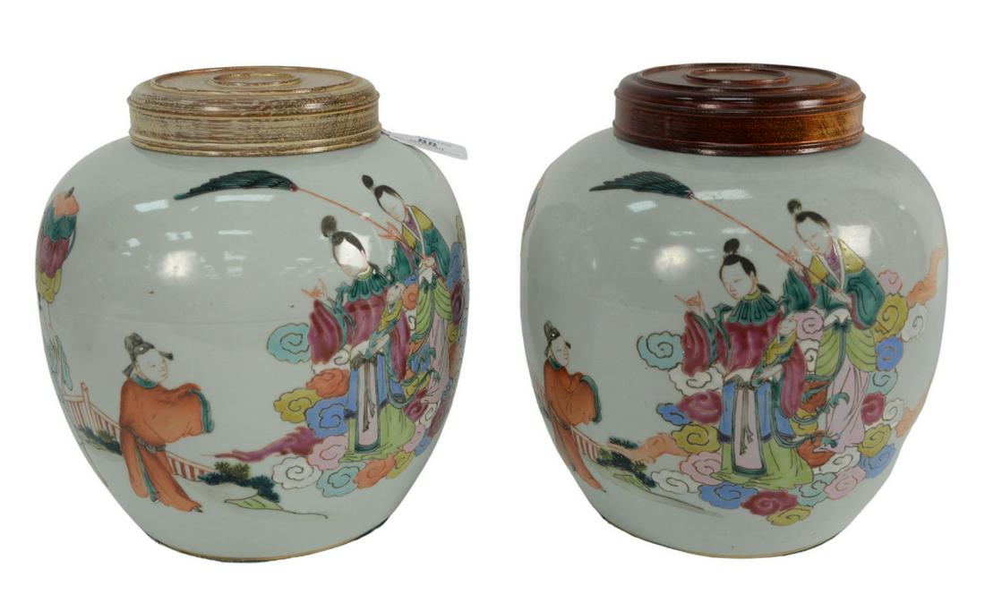 Pair of Covered Chinese Famille Rose Ginger jars, with (1 of 4)
