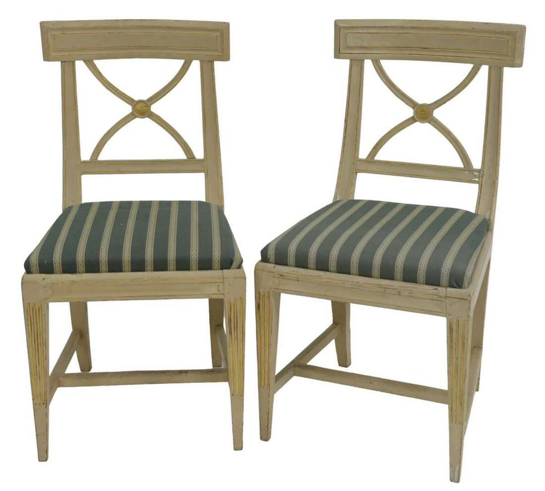 Pair of Louis XVI Side Chairs painted white with (1 of 4)