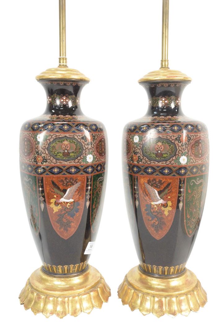 Pair of Large Cloisonne Hexagonal Vases having shield (1 of 6)