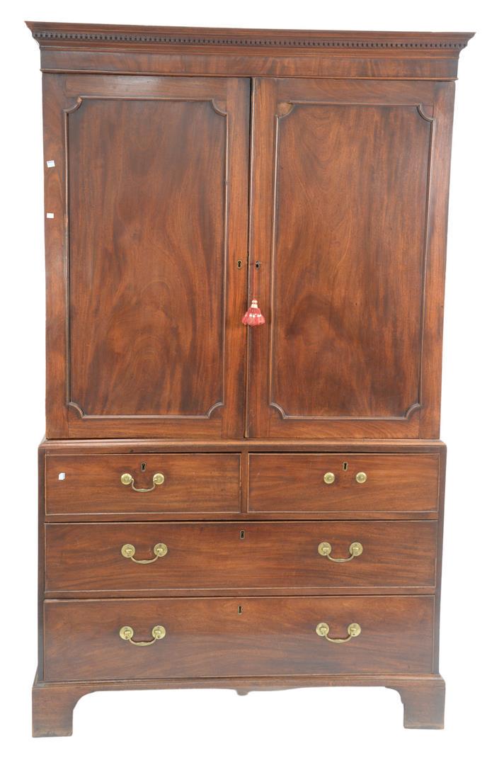 George III Mahogany Linen Press in three parts having (1 of 5)