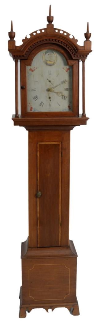 Federal Cherry Tall Case Clock having arched hood and (1 of 4)