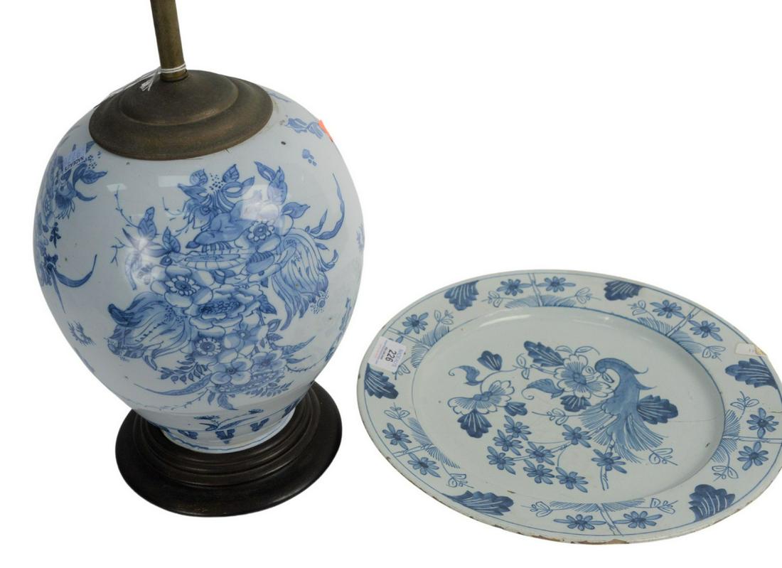 Delft Two Piece Lot to include a vase made into lamp, (1 of 5)
