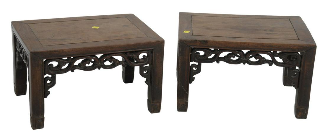 Pair of Chinese Hardwood Stands having carved apron, (1 of 5)