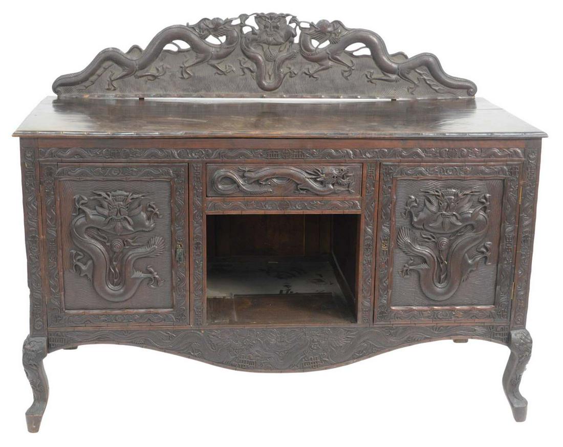 Chinese Hardwood Sideboard, with carved dragons, (1 of 5)