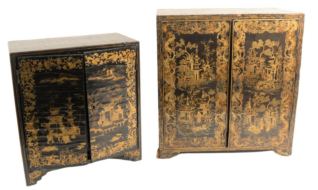 Two Black Lacquered Cabinets having two doors each both (1 of 4)