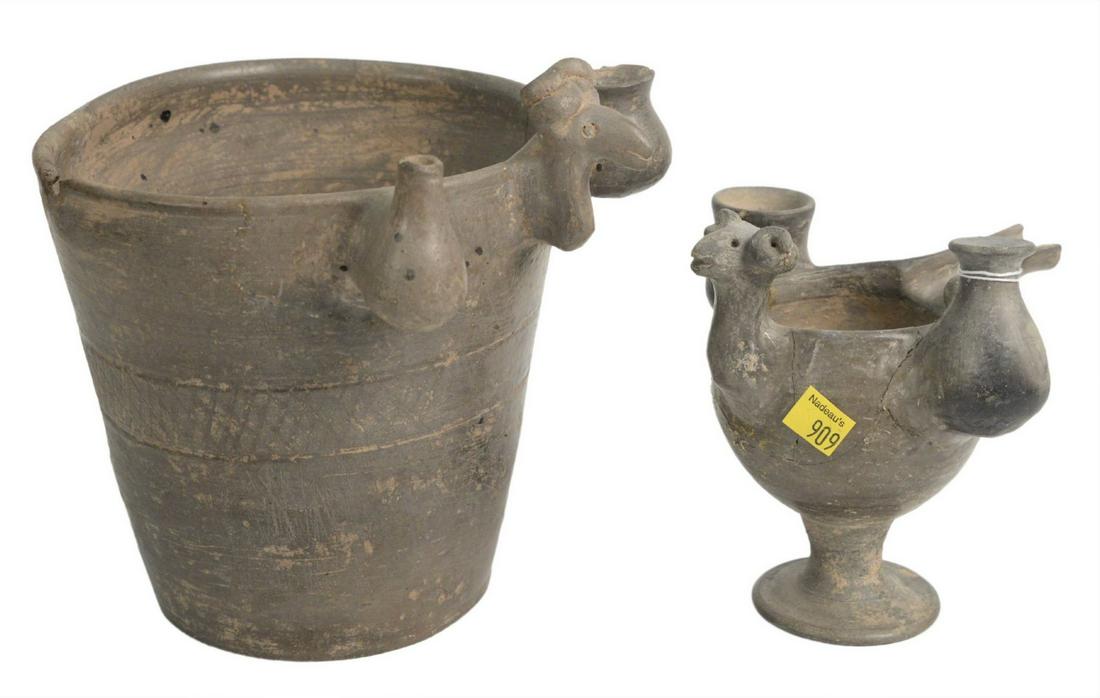 Two Ancient Pottery Vessels to include a grey vessel (1 of 6)