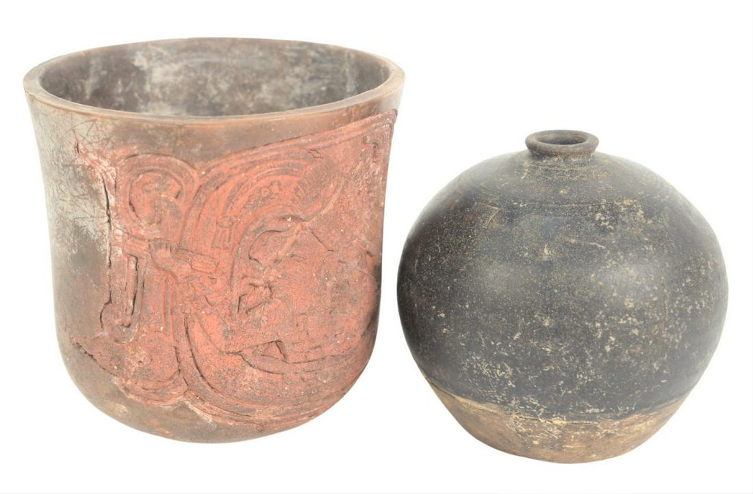 Two Glazed Pottery Vessels, to include black glazed jug (1 of 5)