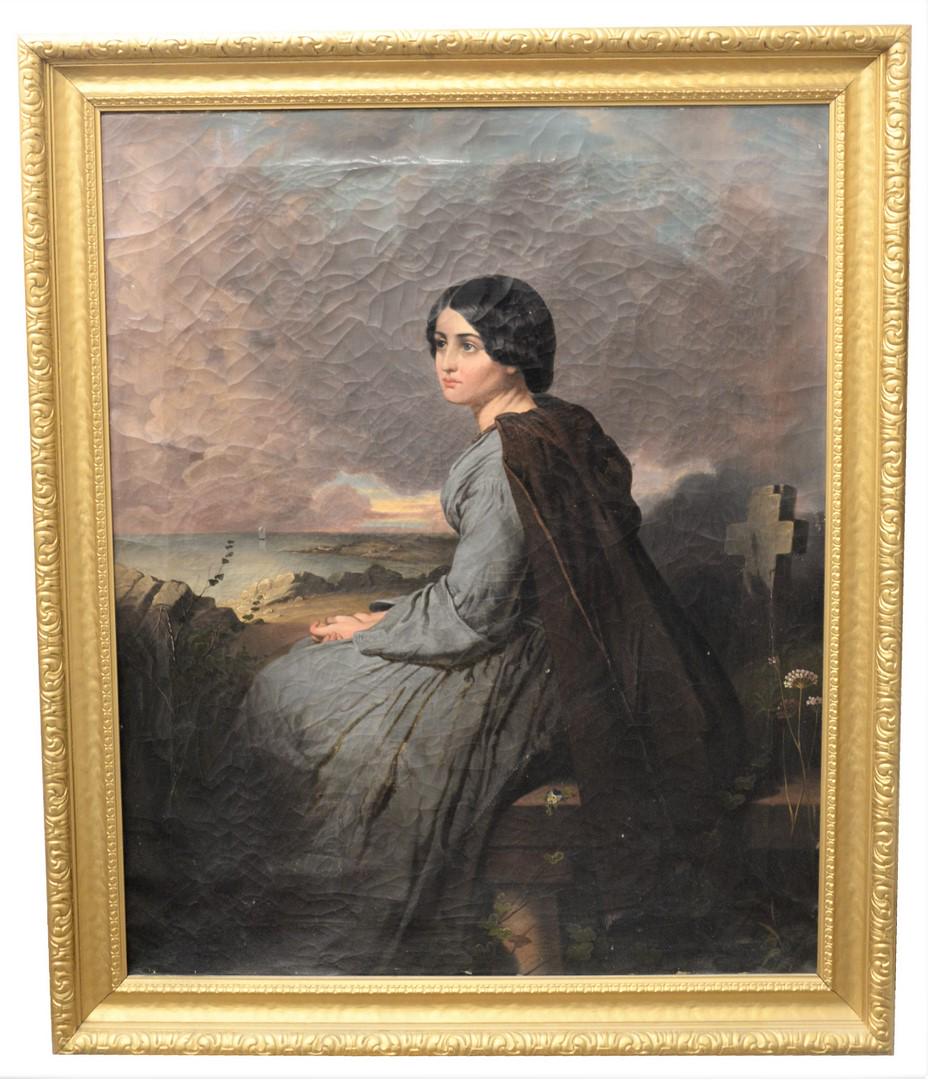 Continental School (late 19th/early 20th Century),: Continental School (late 19th/early 20th Century), portrait of a girl with landscape, oil on canvas, unsigned, 36" x 29 1/4".