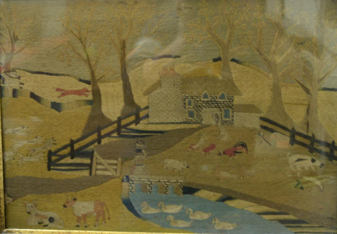 Woolwork farmyard with animals, pond, house and fox (1 of 4)