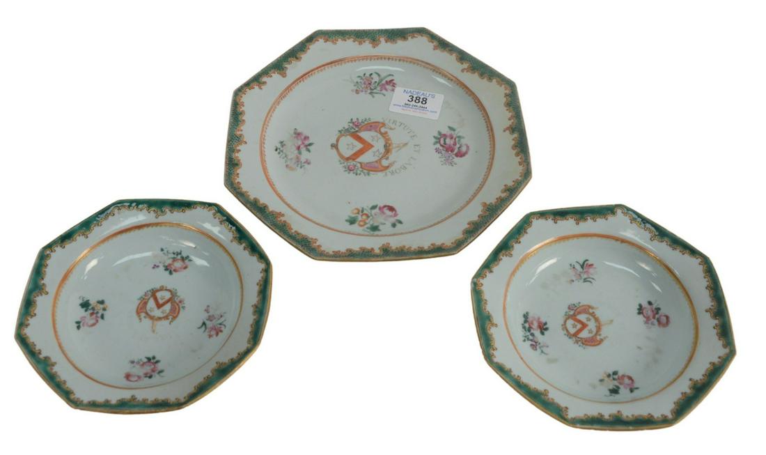 Three Chinese Export Famille Verte Octagonal Plates (1 of 4)