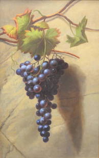 Attributed to Andrew John Henry Way (American,: Attributed to Andrew John Henry Way (American, 1826-1888) Pair of Still Lives, hanging green grapes and hanging purple grapes, oil on relined canvas, unsigned, 22" x 14".