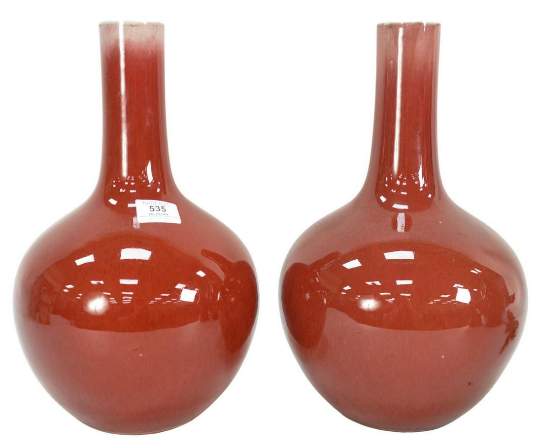 Pair of Chinese Oxblood Glazed Porcelain Gourd Vases, (1 of 3)
