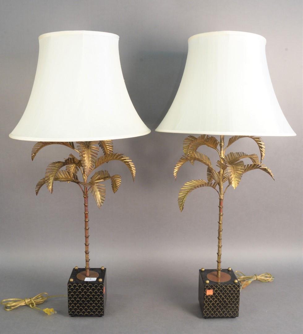 Pair of Palm Tree Lamps having gilt metal tree on (1 of 4)