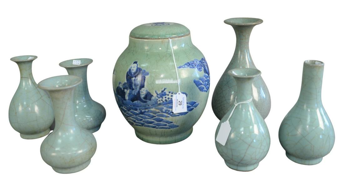 Seven Piece Group to include a Chinese celadon crackle (1 of 7)