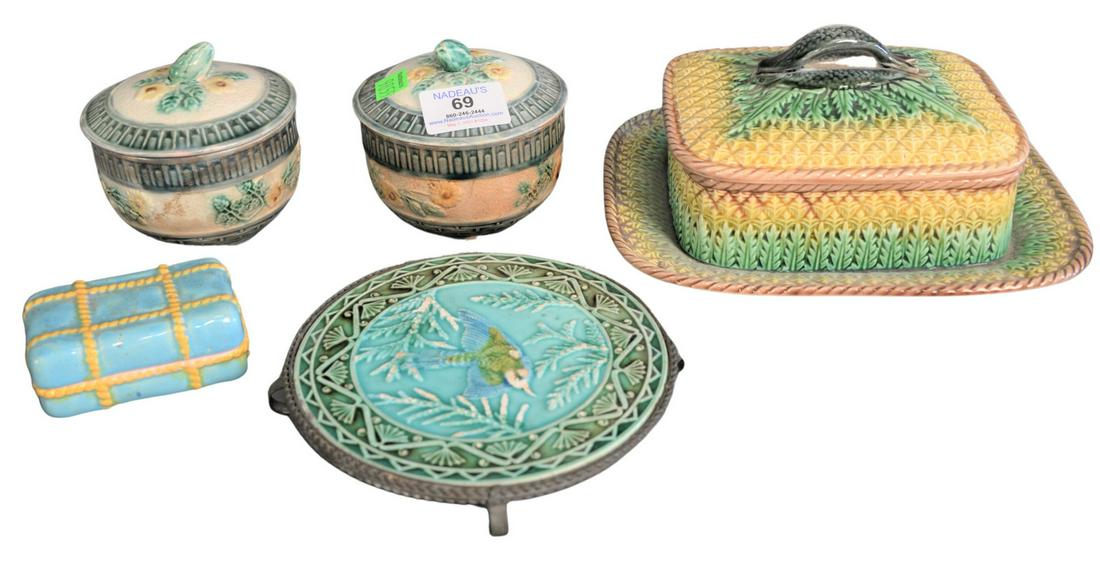 Five Piece Lot of Majolica to include a pineapple (1 of 5)