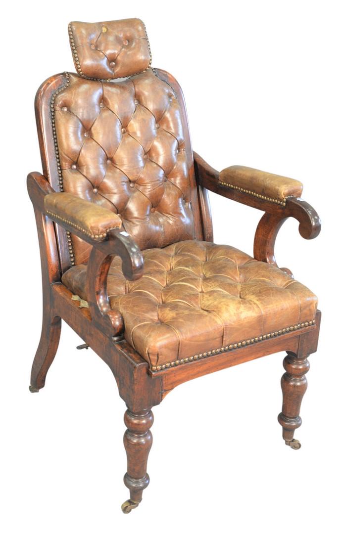 George IV Mahogany and Tufted Leather Reclining Chair, (1 of 5)