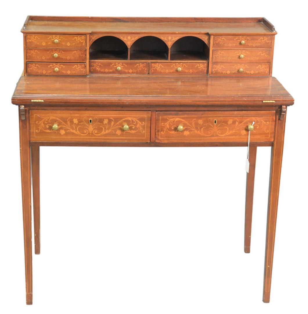 Mahogany Inlaid Desk, height 38 inches, width 36 (1 of 4)