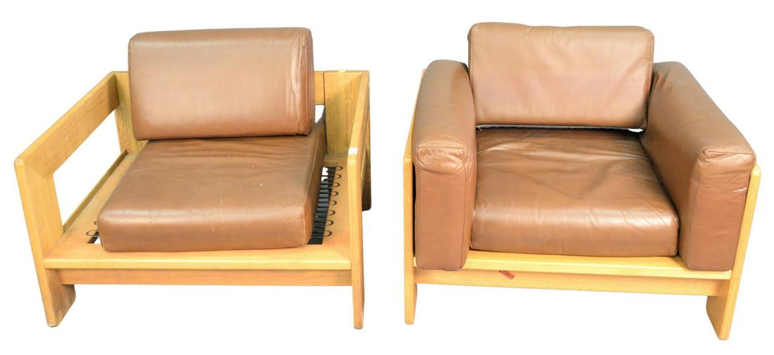 Pair of Tobia Scarpa Lounge Chairs having oak frame (1 of 3)