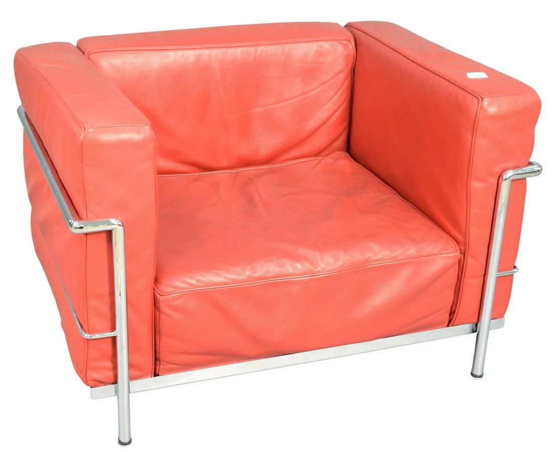 Le Corbusier LC2 Style Chair having red leather with (1 of 3)