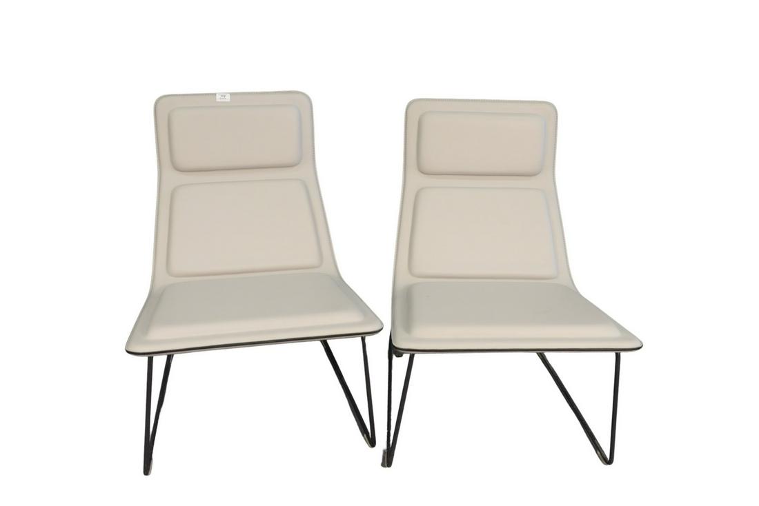 Pair of Jasper Morrison "Low Pad" Chairs, made by: Pair of Jasper Morrison "Low Pad" Chairs, made by Cappellini Millan, grey leather with cushion, height 31 1/2 inches.