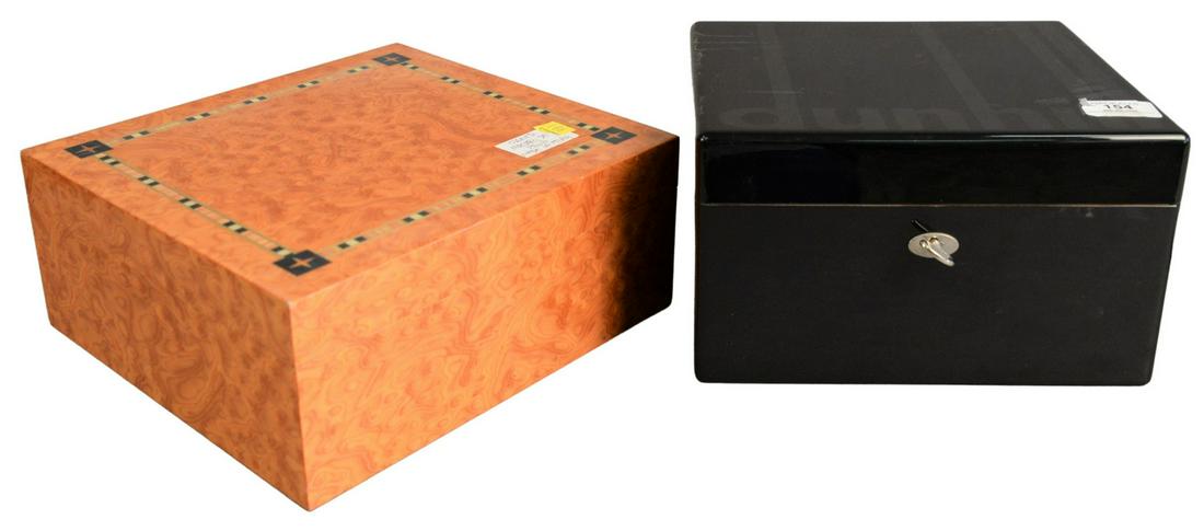 Two Cigar Humidors, black lacquered Dunhill, top 10" x (1 of 5)