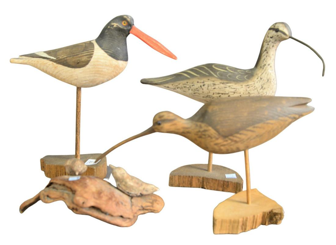 Four Piece Lot to include three shore bird decoys, (1 of 5)