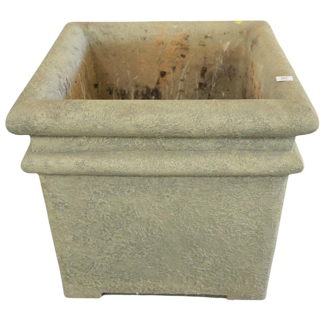 Pair of Oversized Square Cast Cement Outdoor Planters, (1 of 5)