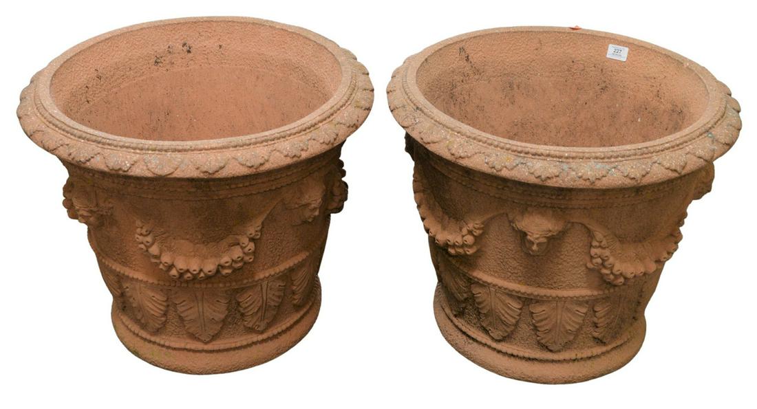 Pair of H.G.C. Red Cast Planters, height 20 inches, (1 of 4)