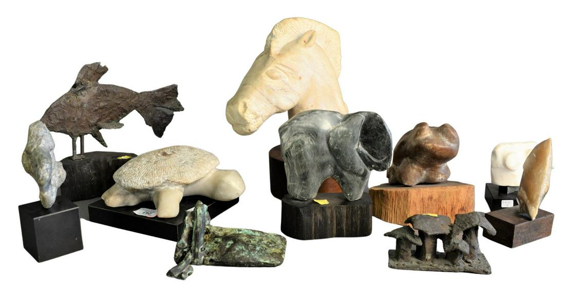 Ten piece carved animal sculptures to include three (1 of 5)