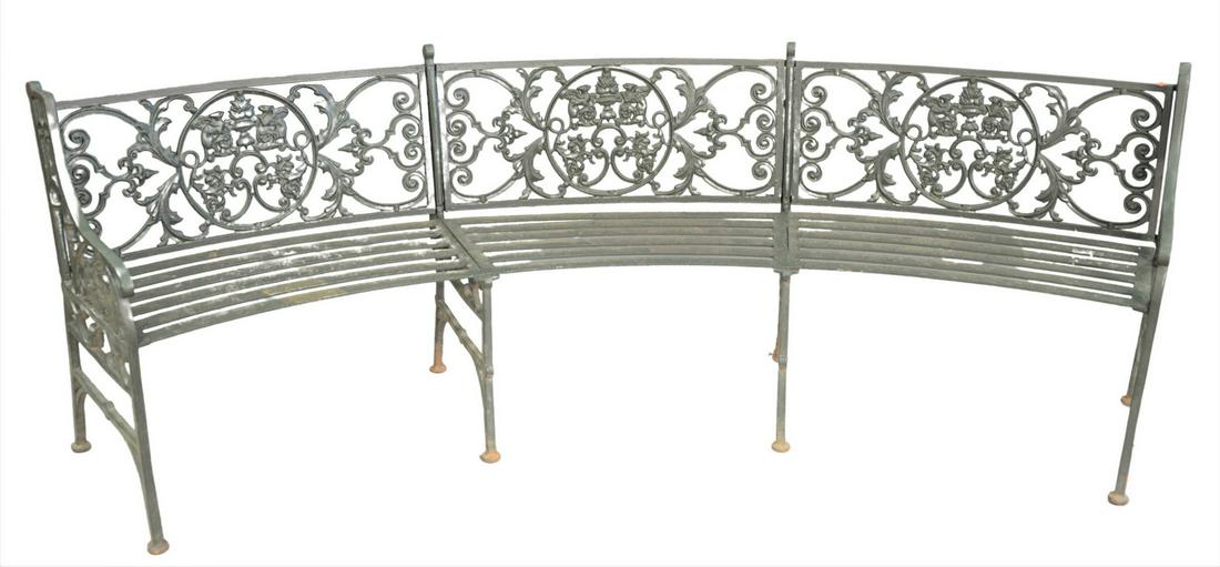 Iron Curved Bench with winged griffin back and slat (1 of 4)