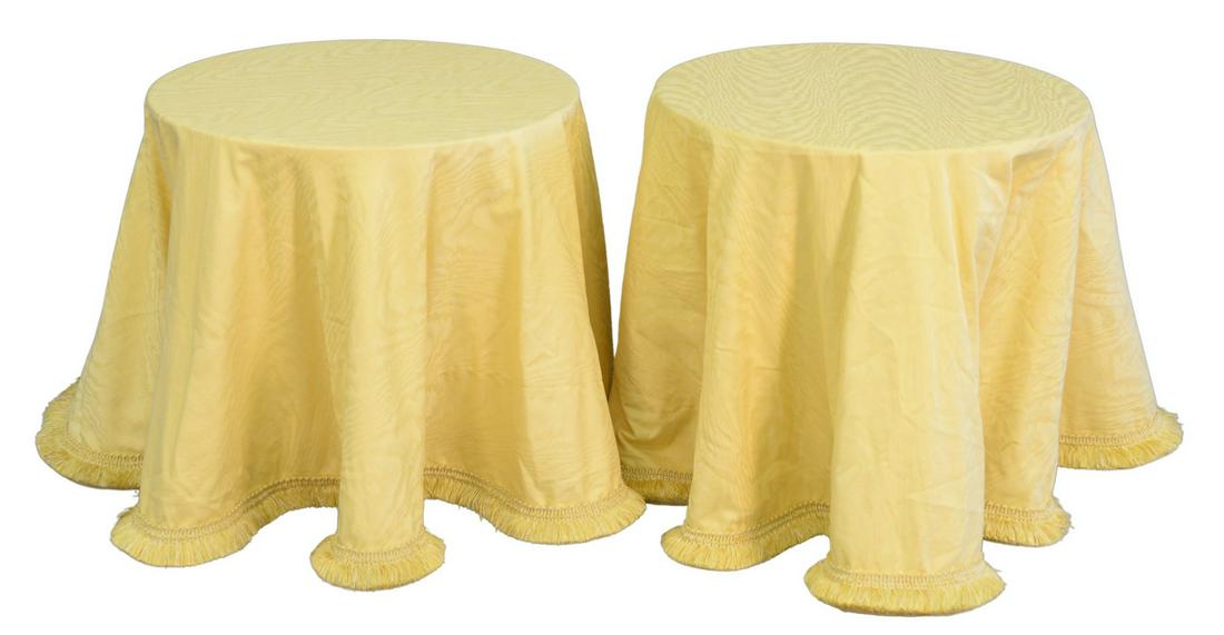 Pair of Round Tables with yellow linen cloth having (1 of 3)