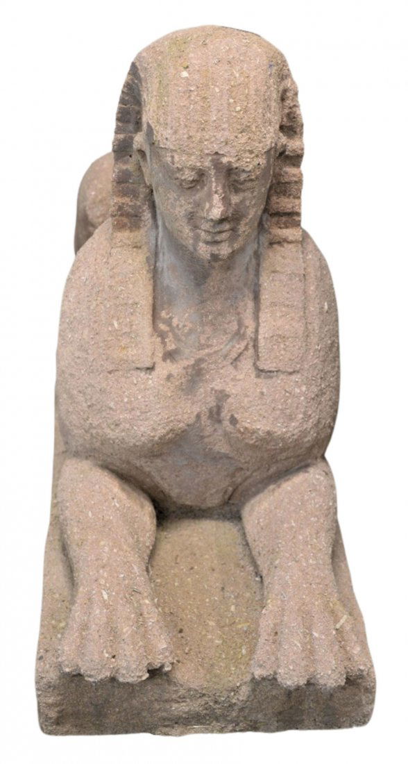 Pair of Sandstone Type Sphinx style Figures, height 24 (1 of 4)