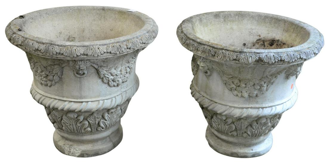 Pair of Concrete Urns or Outdoor Planters having mask (1 of 4)