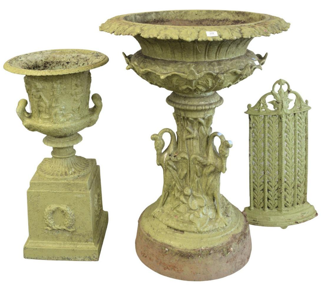 Victorian Iron Urn having leaf design, top supported by (1 of 6)