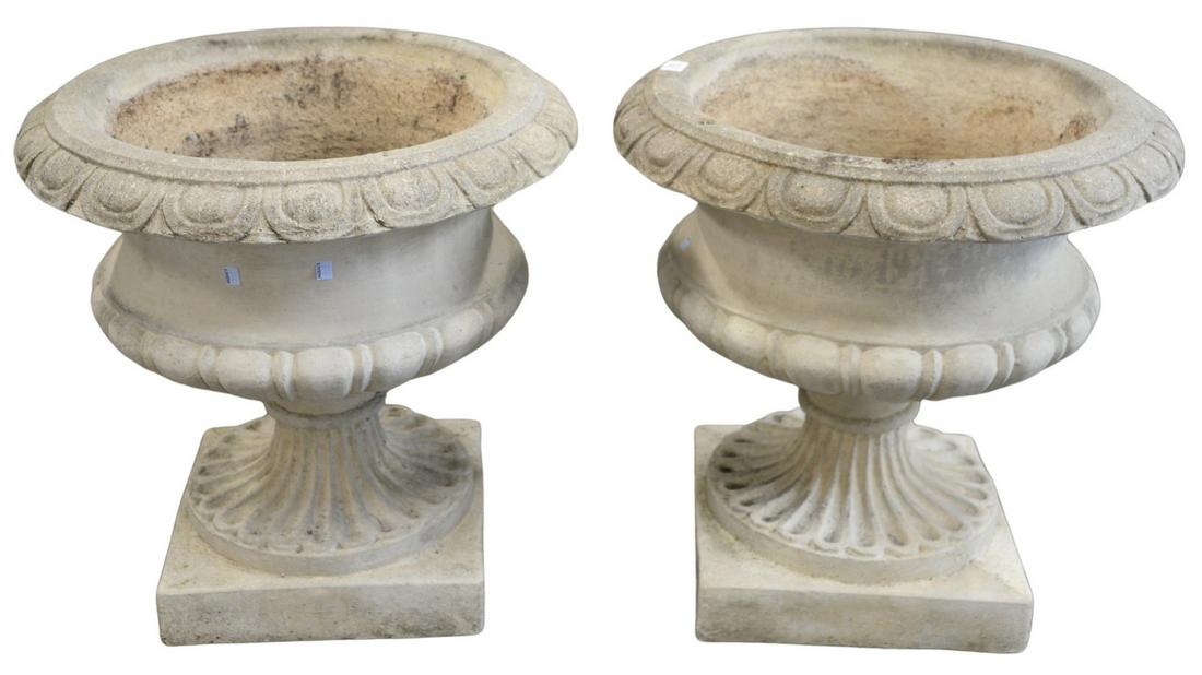 Pair of Large Cement Urns or Outdoor Planters, diameter (1 of 4)
