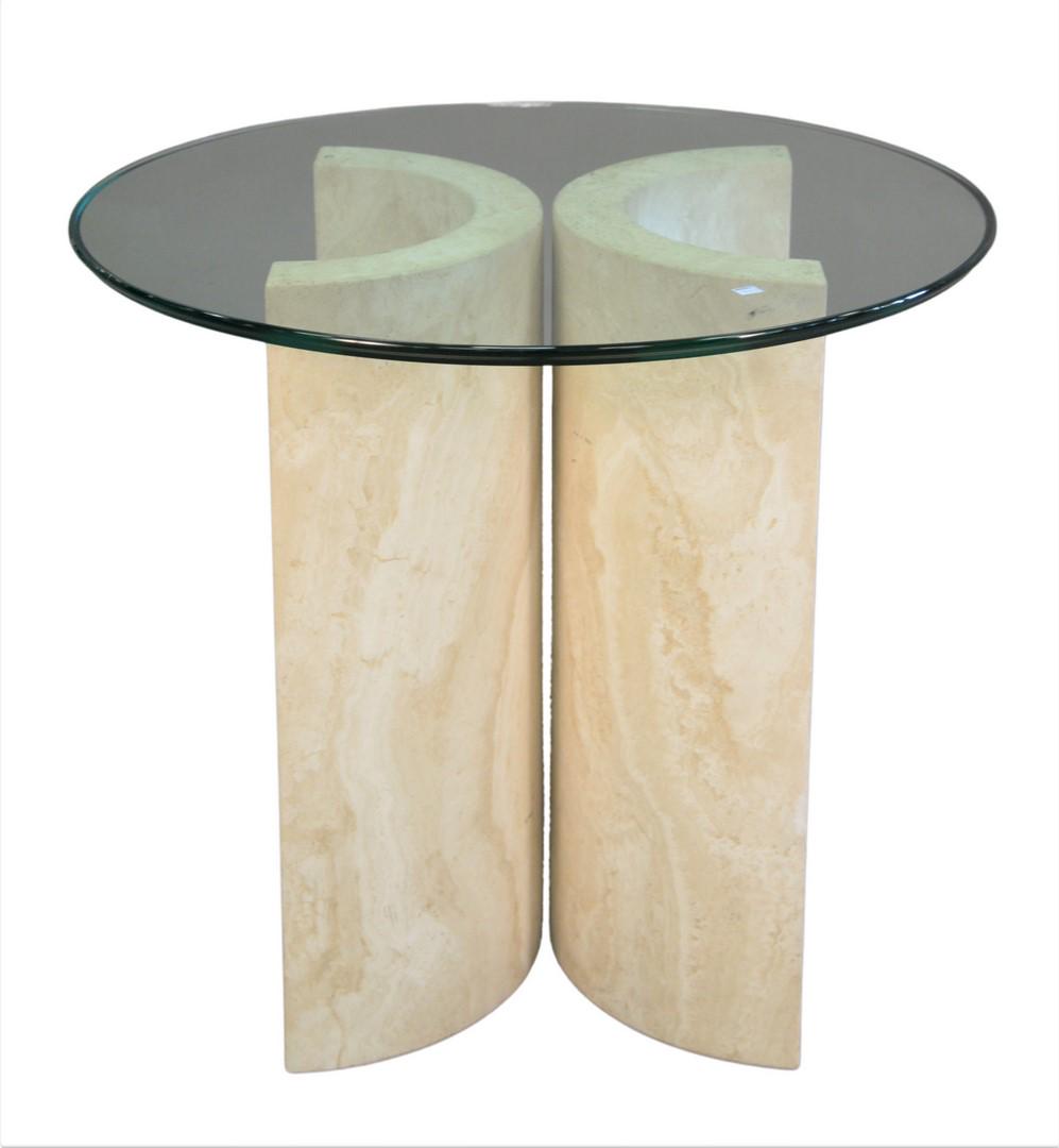 Contemporary Round Glass Top Table on two part base, (1 of 3)