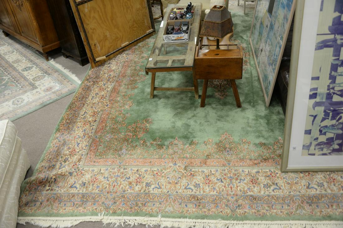 Room Size Kirman Oriental Carpet, green ground, 10' 10" (1 of 4)