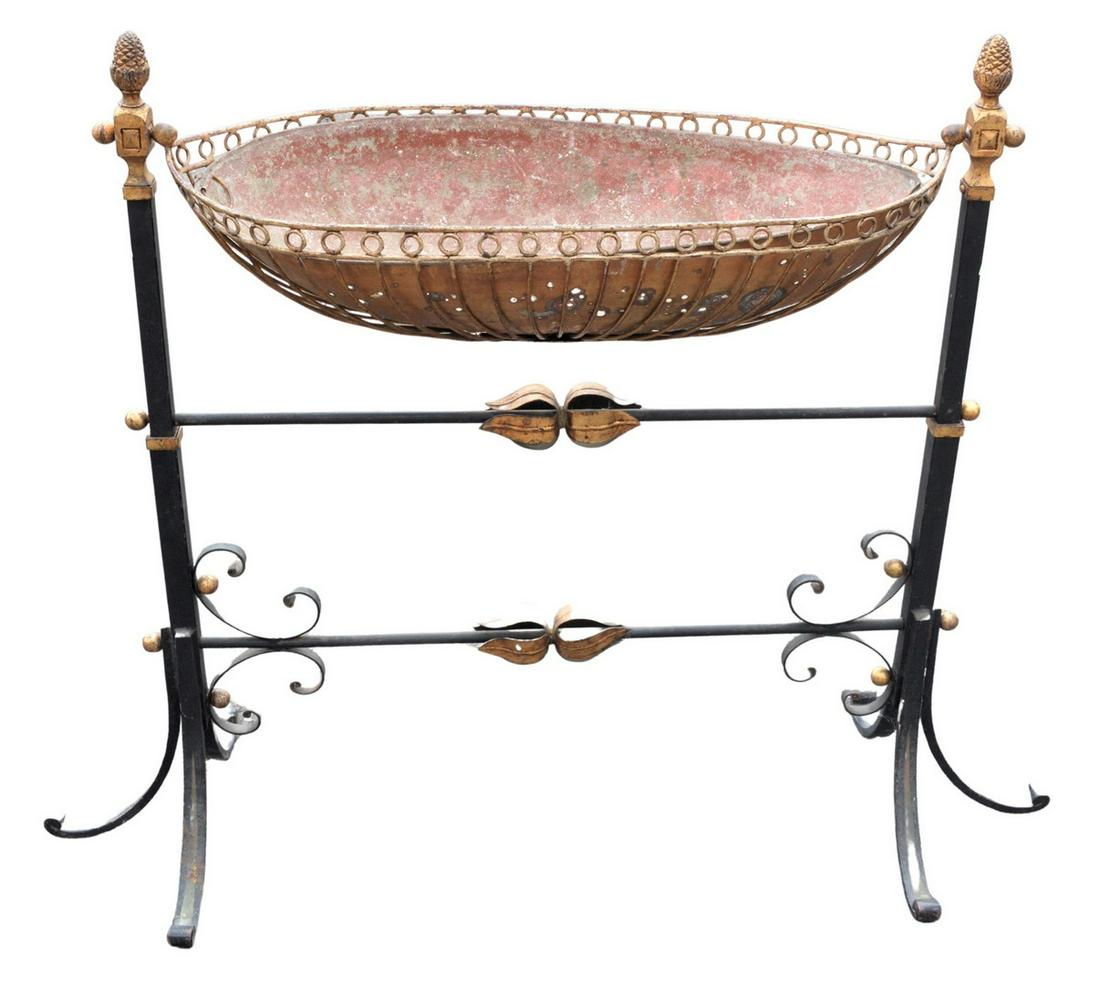 French Iron Swing Planter, black with gilt accents, (1 of 4)