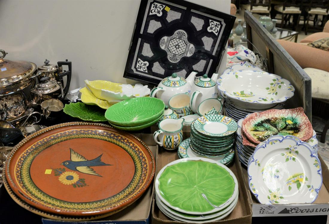 Six Tray Lots of Majolica, Italian and Austrian: Six Tray Lots of Majolica, Italian and Austrian Faience, along with two terracotta painted chargers, diameter 17 1/2 inches. Provenance: Property from the Estate of Alexis Gregory, Sold to Benefit the