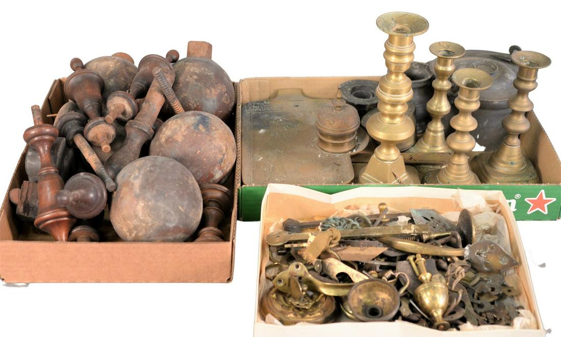 Lot of Brass and Brass wooden finials and ball feet, (1 of 4)