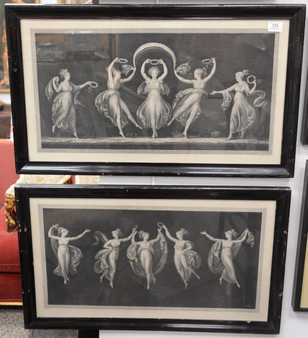 Giovanni Martino Dei Boni (Italian, b. 1753), two: Giovanni Martino Dei Boni (Italian, b. 1753), two etchings after Antonio Canova, possibly from the series Baccanti che Danzano, Pensieri di Antonio Canova; each image 12 5/8" x 25".